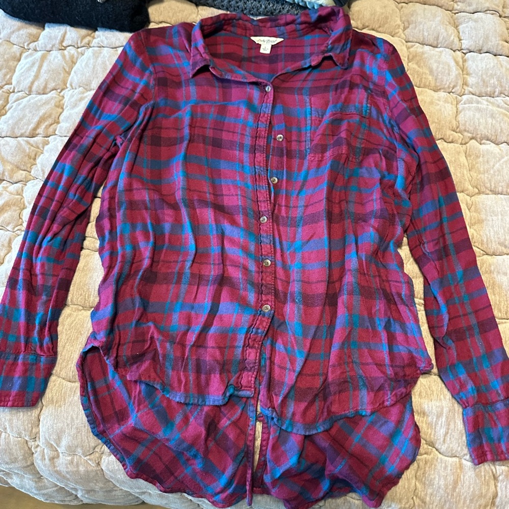 Red and Blue Plaid Button-Up Shirt